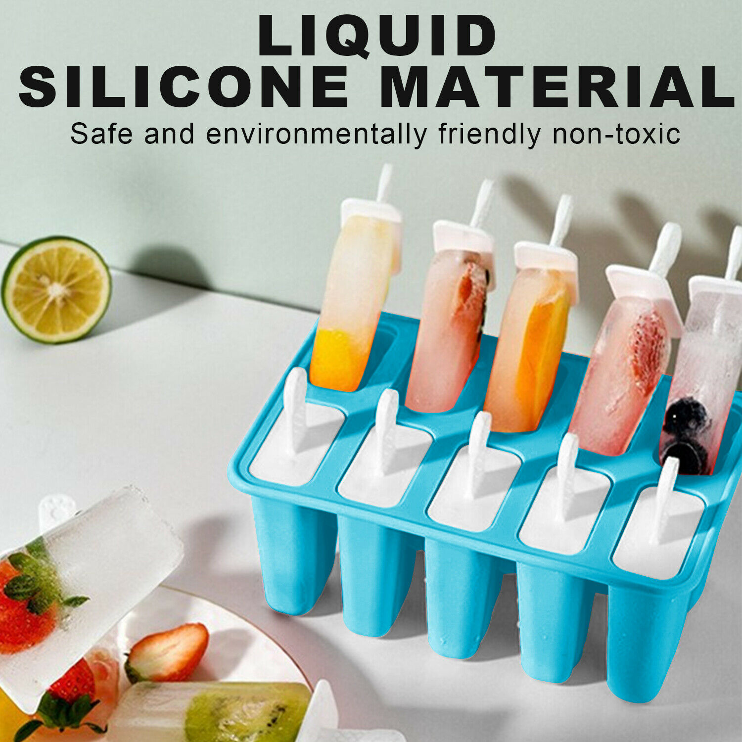 New Silicon 10Cell Ice Cream Mold DIY Frozen Popsicle Kitchen Ice Tray Cover Lid - Fresh Stock Dated October 2025
