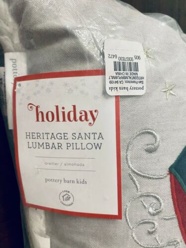 NEW Pottery Barn Kids Heritage Santa Sherpa Lumbar Decorative Pillow, Christmas - Fresh Stock Dated October 2025