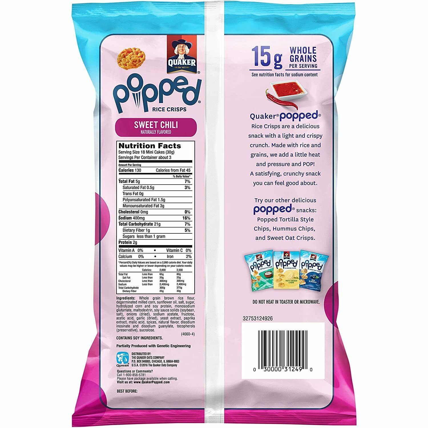 Quaker Rice Crisps Sweet & Spicy Chili 3.03 oz Bag (6 Pack) - Fresh Stock Dated October 2025