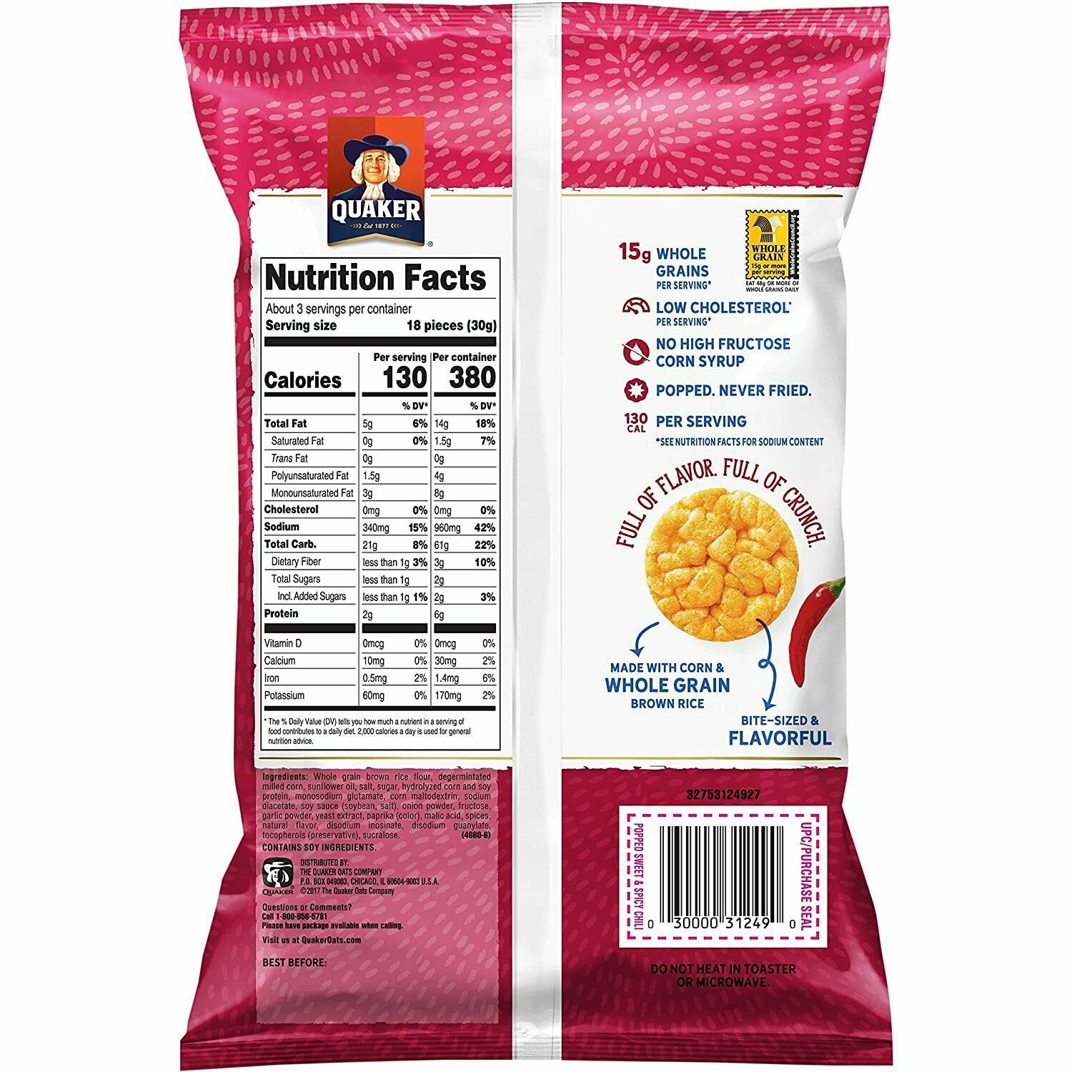 Quaker Rice Crisps Sweet & Spicy Chili 3.03 oz Bag (6 Pack) - Fresh Stock Dated October 2025