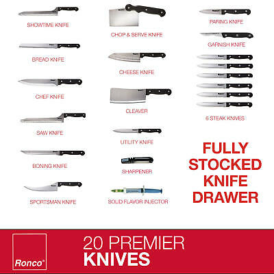 Ronco 20 Piece Knife Set, Full-Tang Handle, Professional Kitchen Knife Set - Fresh Stock Dated October 2025