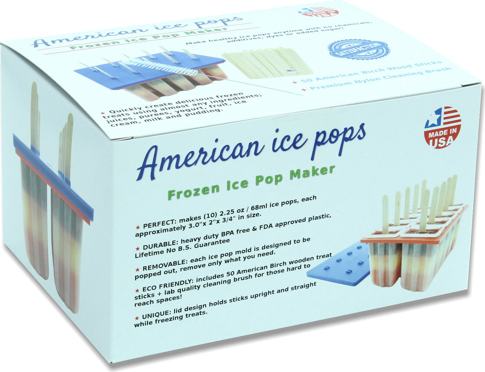 USA BPA FREE Frozen Popsicle Molds, Ice Cream Pop Maker Freezer Tray Fruit Kit - Fresh Stock Dated October 2025