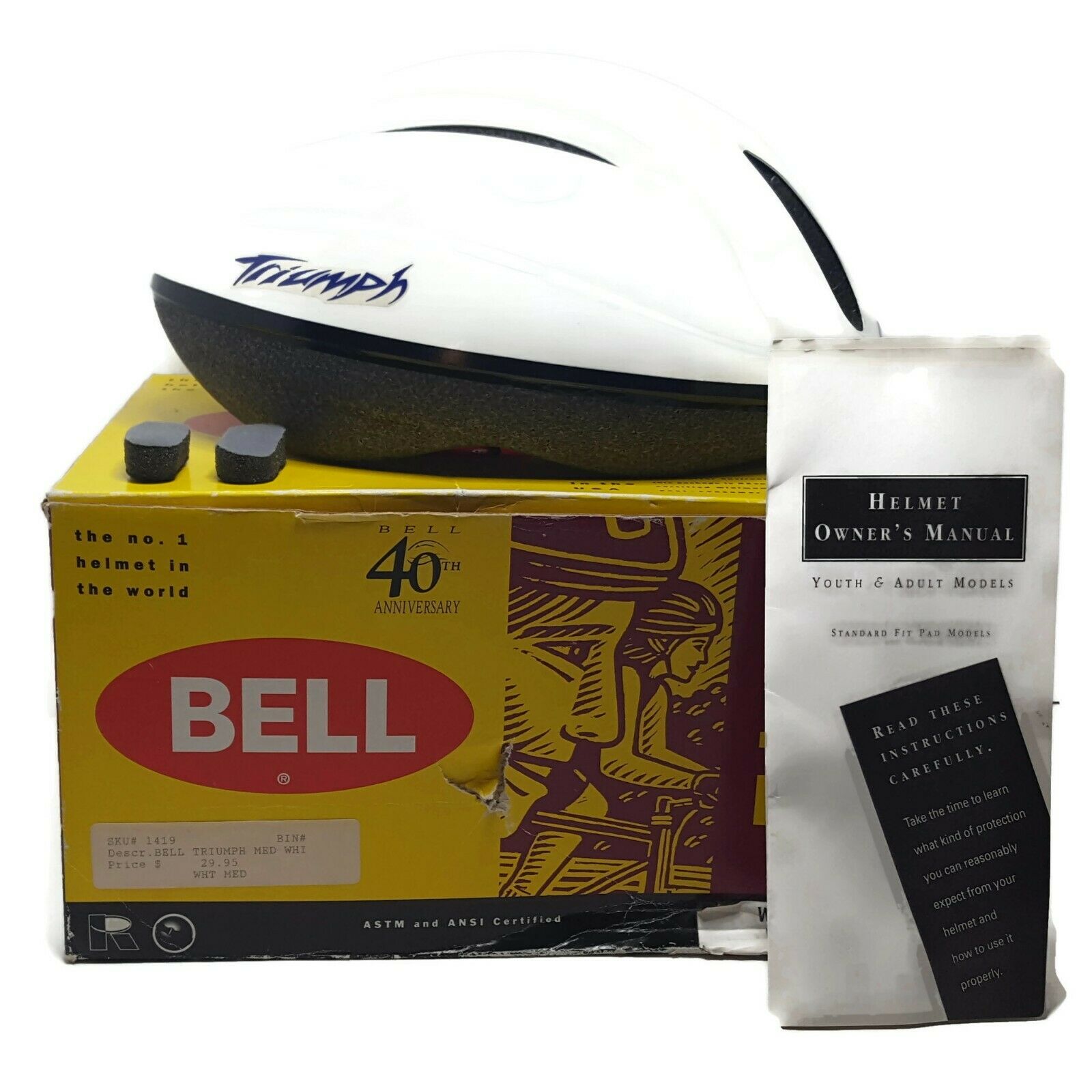 Vintage 1994 Bell Bike Bicycle Helmet Triumph Size M White 40th Anniversary USA - Fresh Stock Dated October 2025