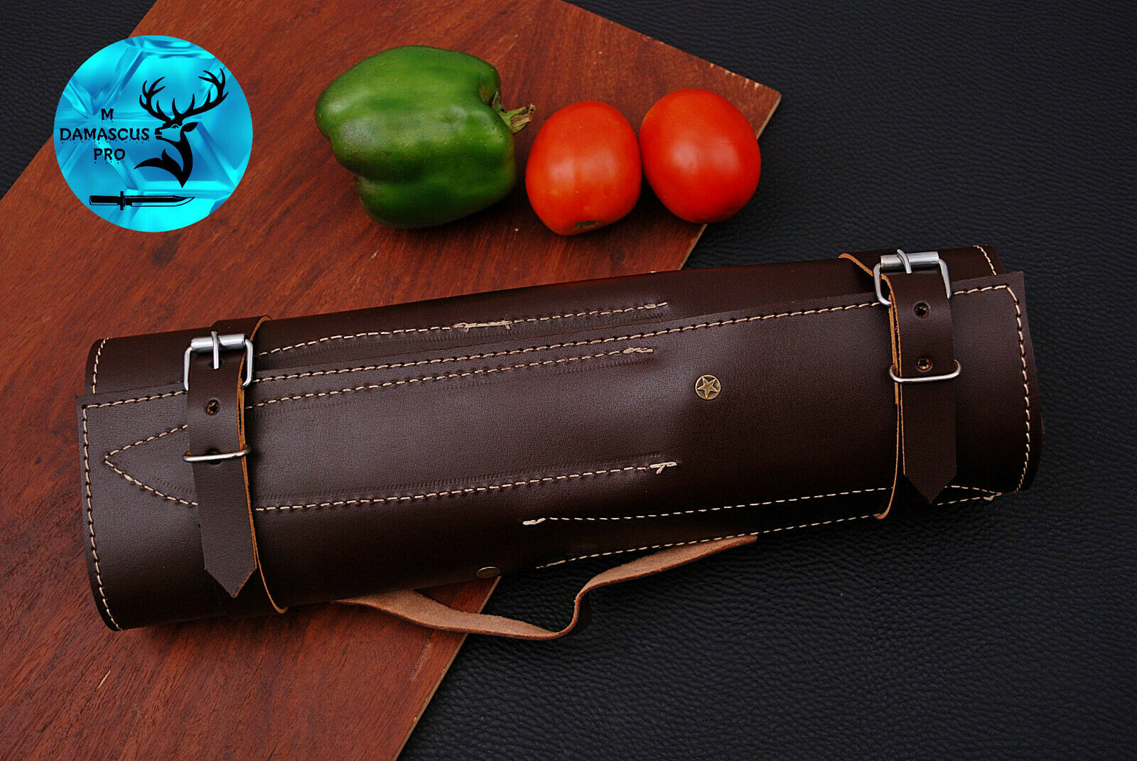 DAMASCUS STEEL CHEF KITCHEN KNIFE SET WITH WOOD & STEEL GUARD HANDLE - AJ 1575 - Fresh Stock Dated October 2025