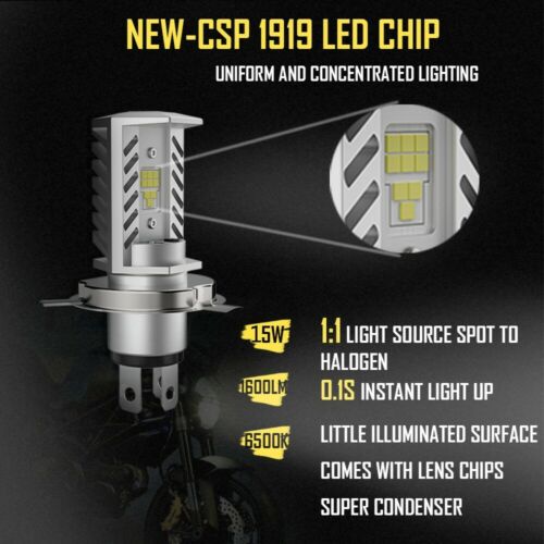 BEVINSEE H4 9003 HB2 Motorcycle LED Headlight Bulb Hi/Low Beam 6000K White Light - Fresh Stock Dated October 2025