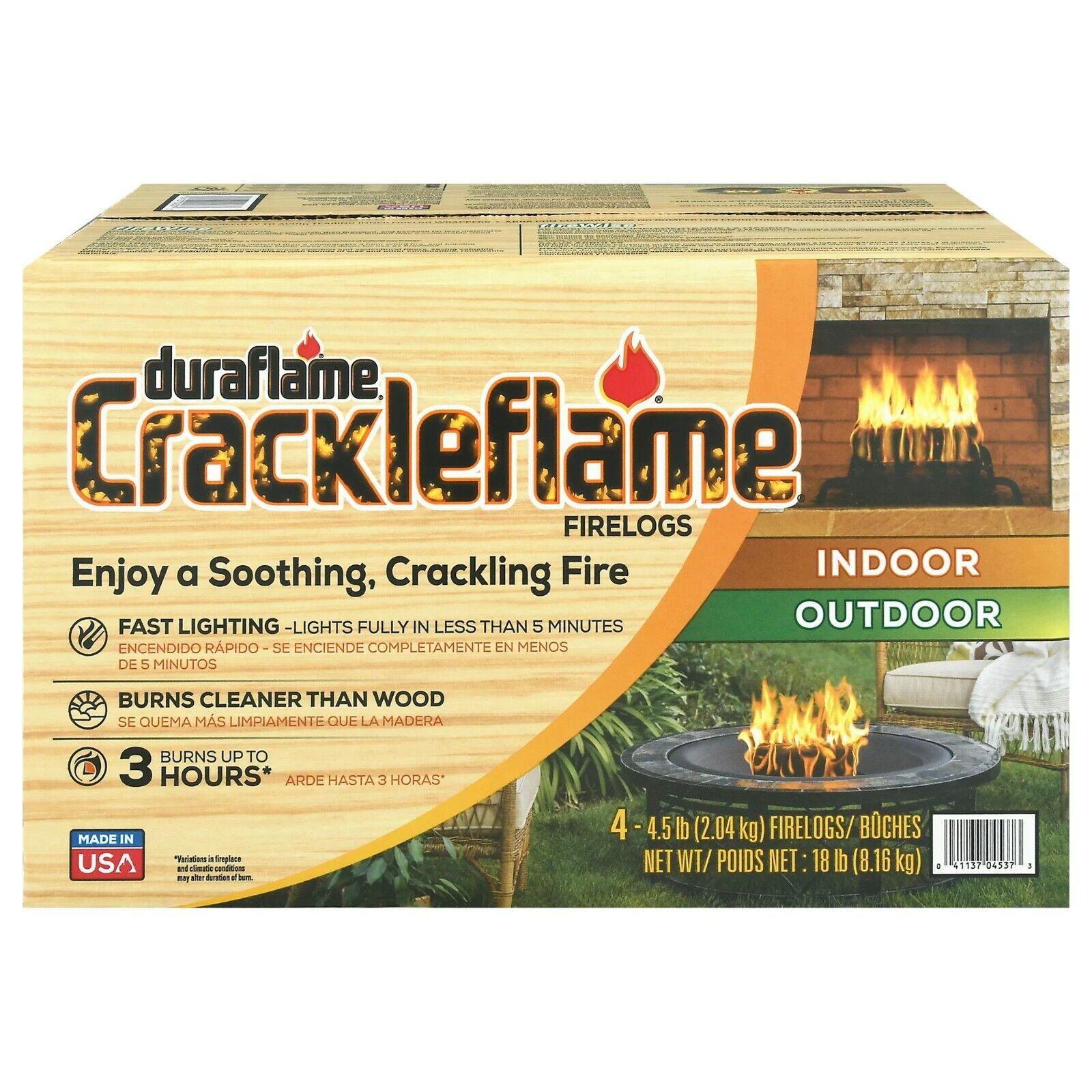 Duraflame Crackleflame 4.5lb Firelogs, 3 Hour Burn, 4-Pk Case Free & Fast Ship - Fresh Stock Dated October 2025