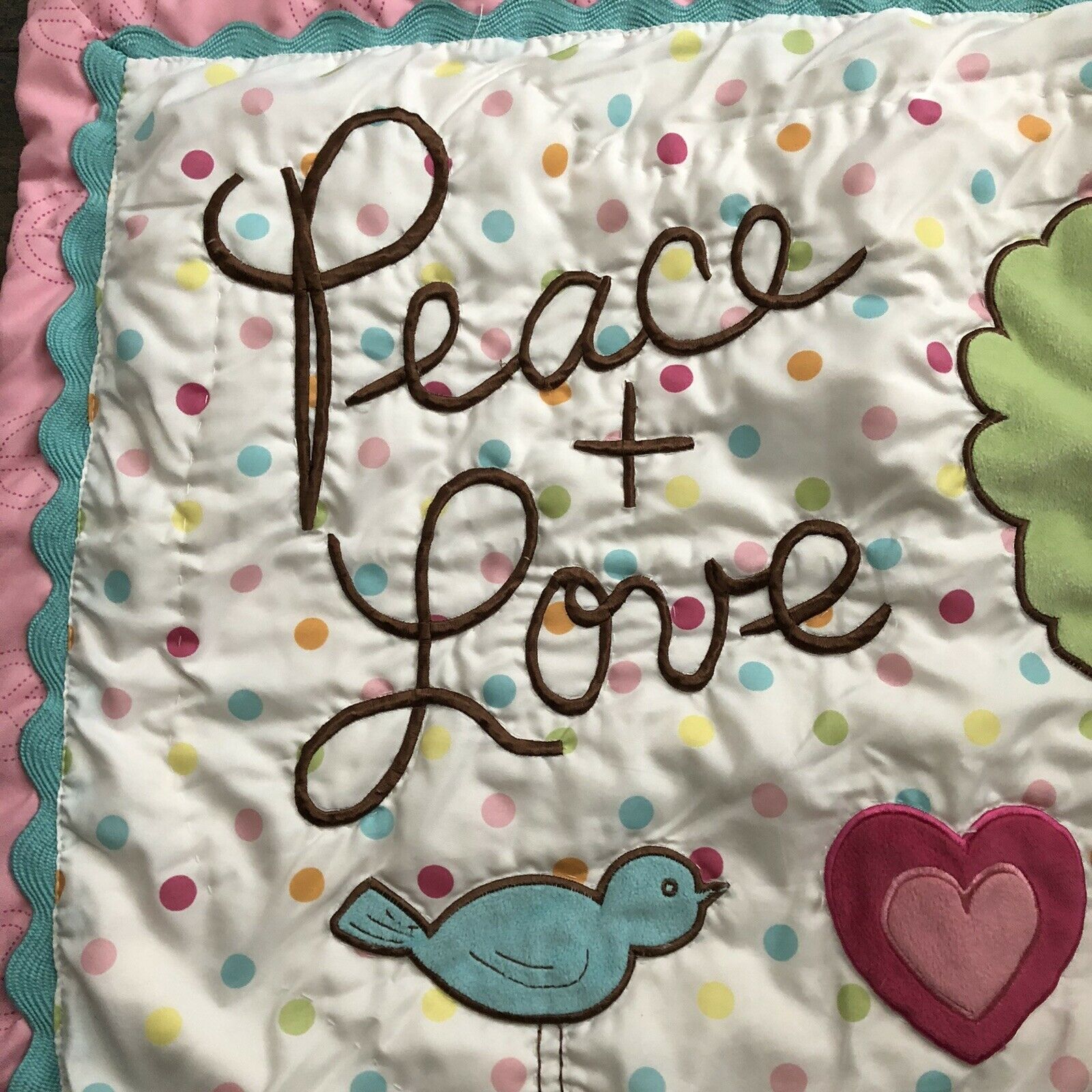 Circo Girl's Peace + Love Quilted Pink White Standard Pillow Sham - Fresh Stock Dated October 2025