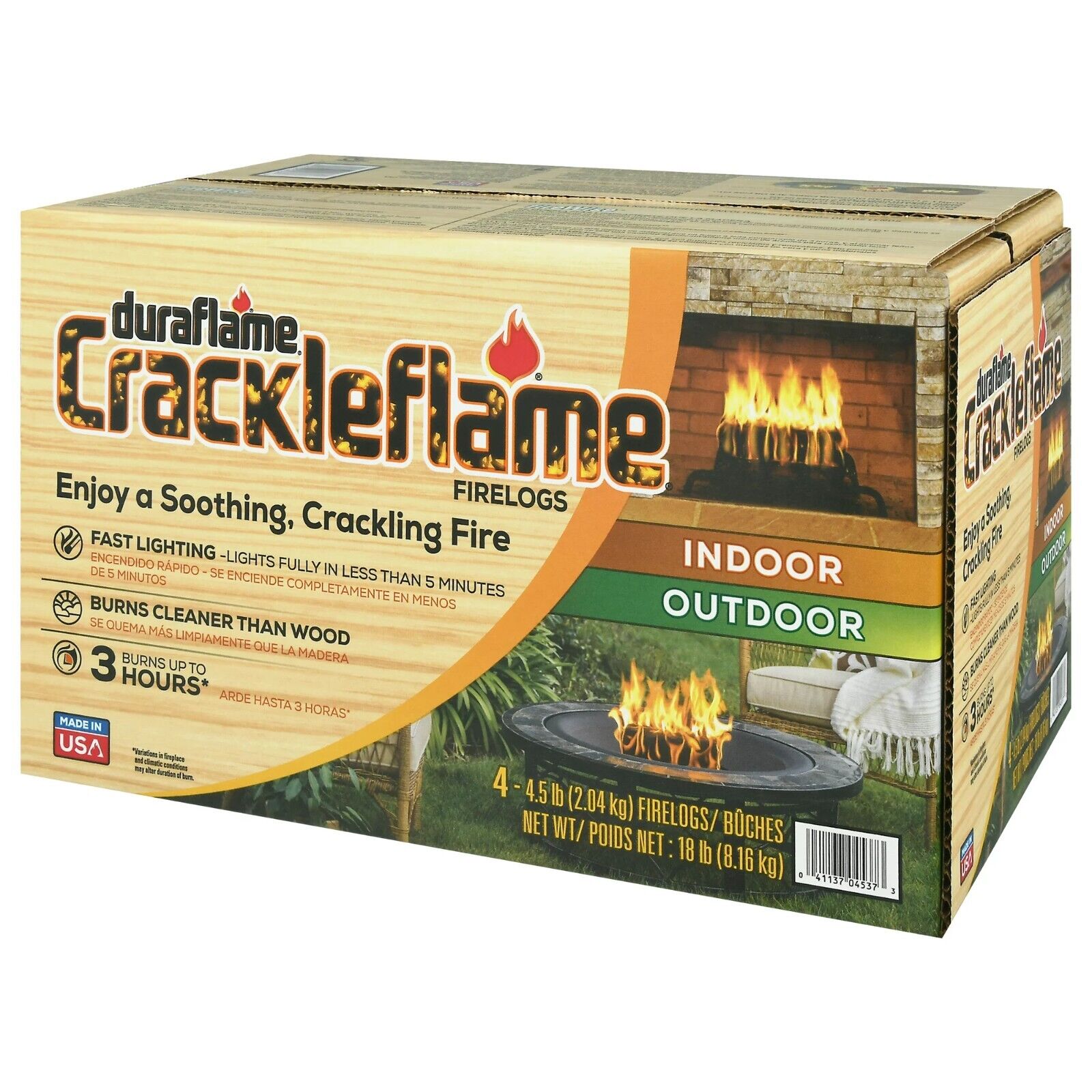Duraflame Crackleflame 4.5lb Firelogs, 3 Hour Burn, 4-Pk Case Free & Fast Ship - Fresh Stock Dated October 2025
