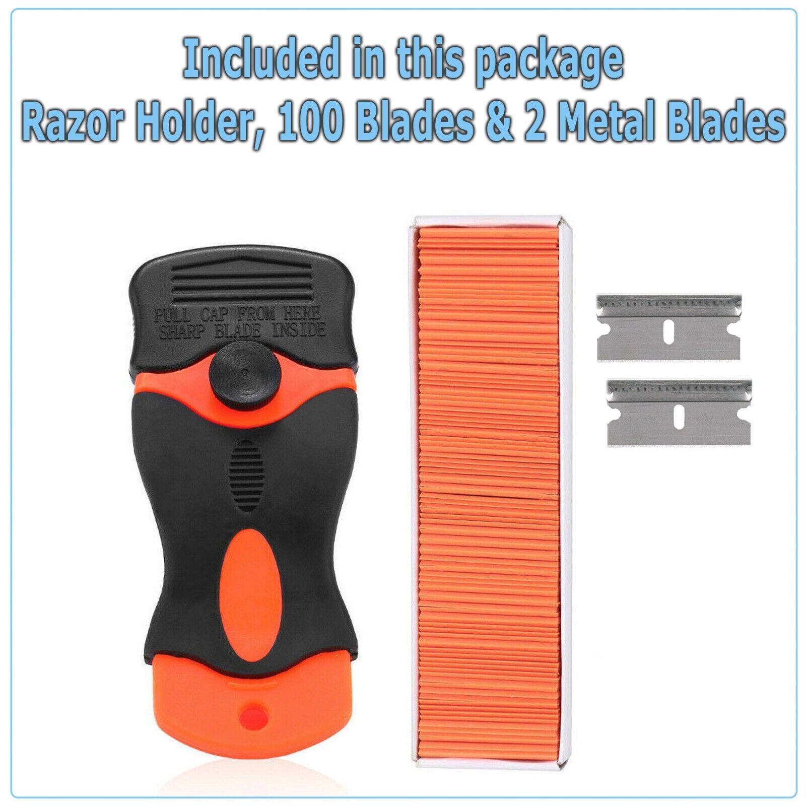 100 Pcs Plastic Razor Blades + 2 Razor Scraper Double Edged Sticker Removal Tool - Fresh Stock Dated October 2025