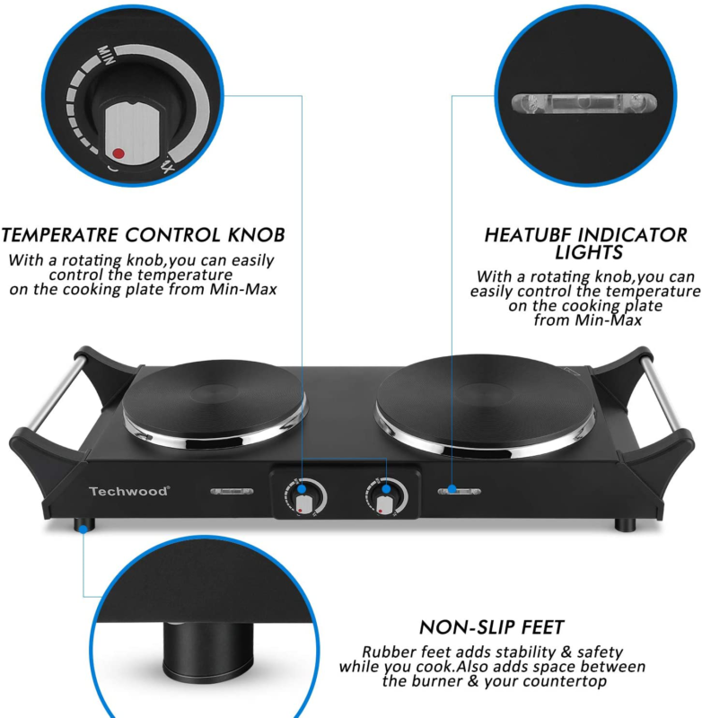 Techwood Hot Plate Electric Single Burner 1800W Portable Burner For Cooking With - Fresh Stock Dated October 2025