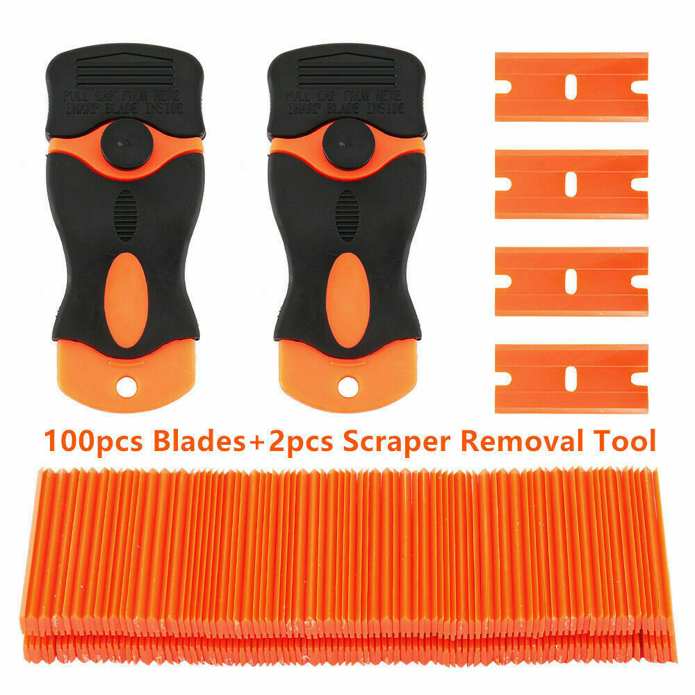 100Pcs Mini Plastic Razor Blades&Razor Scraper Double Edged Sticker Removal Tool - Fresh Stock Dated October 2025