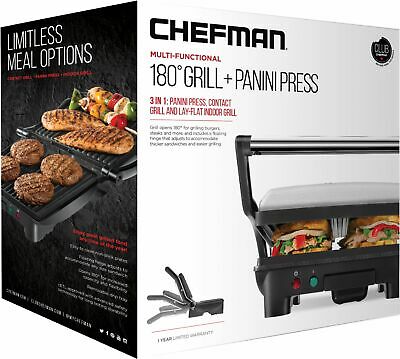 CHEFMAN - Panini Press Grill and Sandwich Maker, Non-Stick Plates, Opens 180 ... - Fresh Stock Dated October 2025