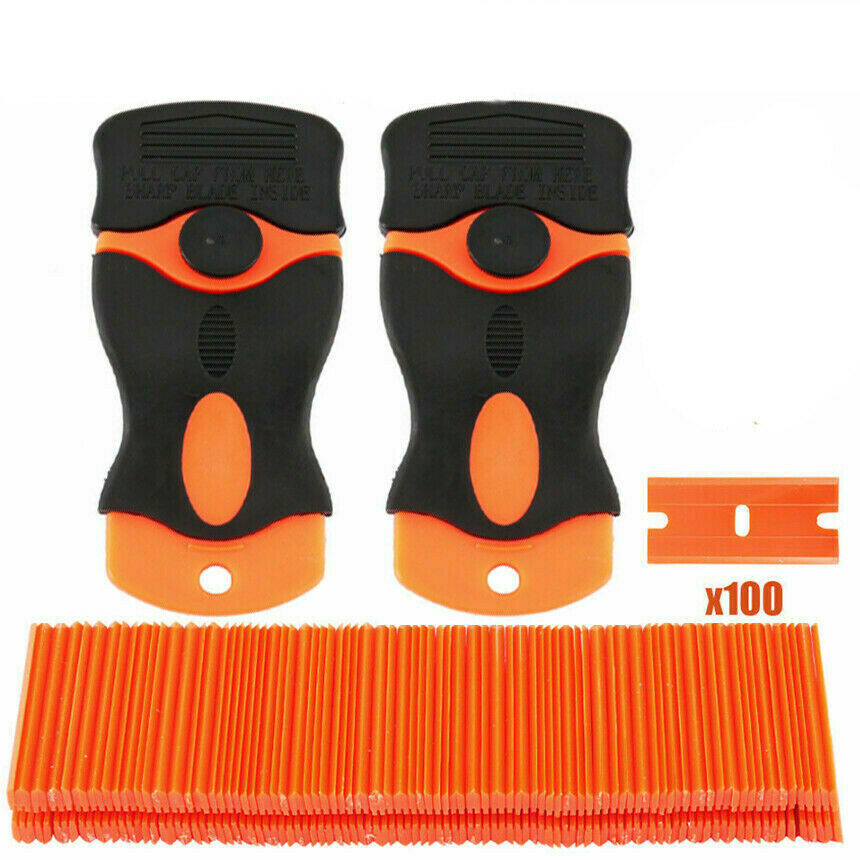100Pcs Mini Plastic Razor Blades&Razor Scraper Double Edged Sticker Removal Tool - Fresh Stock Dated October 2025