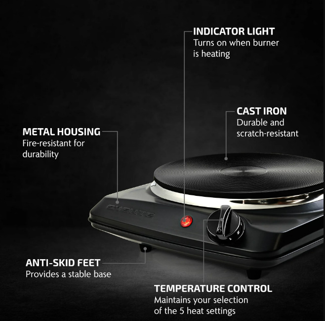 Portable Single Electric Burner Hot Plate Stove Dorm Compact Travel Counter Top - Fresh Stock Dated October 2025