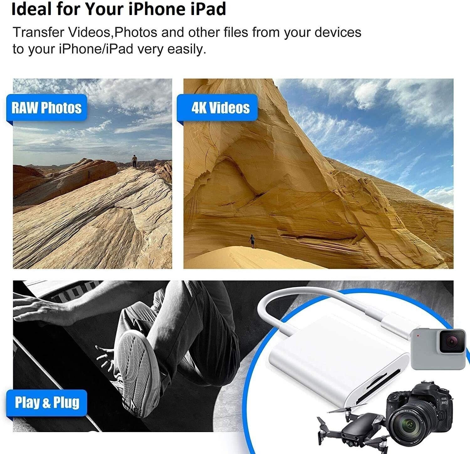 TF/SD Card Adapter Camera Reader for iPad iPhone6 7 8 Plus 13 14 15 Pro X Xs LOT - Fresh Stock Dated October 2025