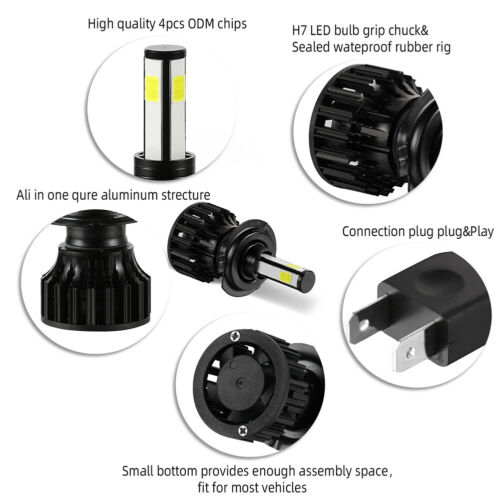 2x H7 Motorcycle LED Headlight Bulb Kit High/Low Beam 30W 3600LM 6000K White CSP - Fresh Stock Dated October 2025