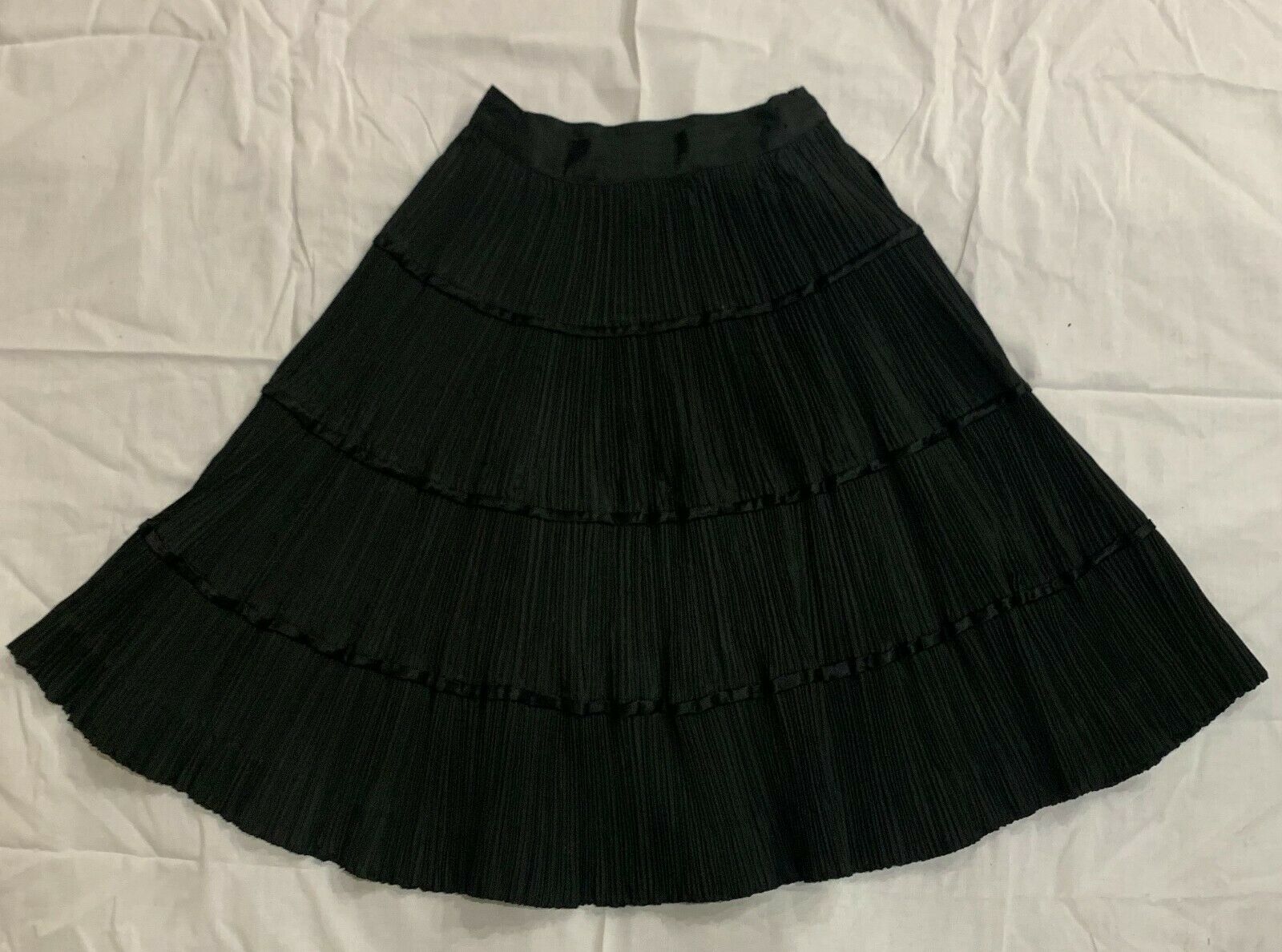 Vintage MORLOVE 1950s Black Accordian Pleat Tiered Circle Skirt w/ Satin Ribbons - Fresh Stock Dated October 2025