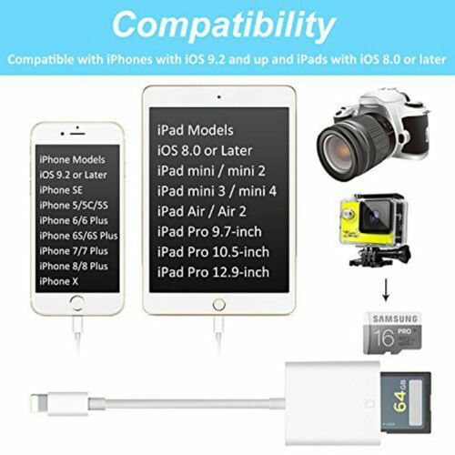 For iPad iPod Iphone IOS Reader Read SD Memory Card Adapter For Camera Card US - Fresh Stock Dated October 2025
