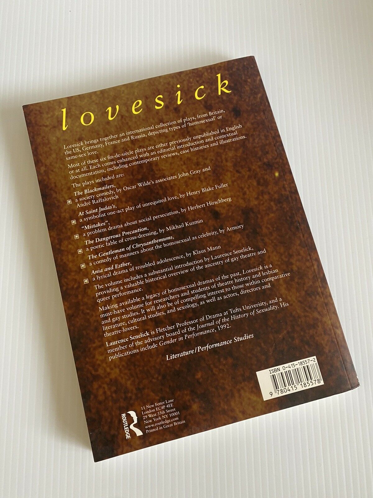 lovesick modernist plays of same sex love 1894-1925 Book Senelick 1st Edition - Fresh Stock Dated October 2025