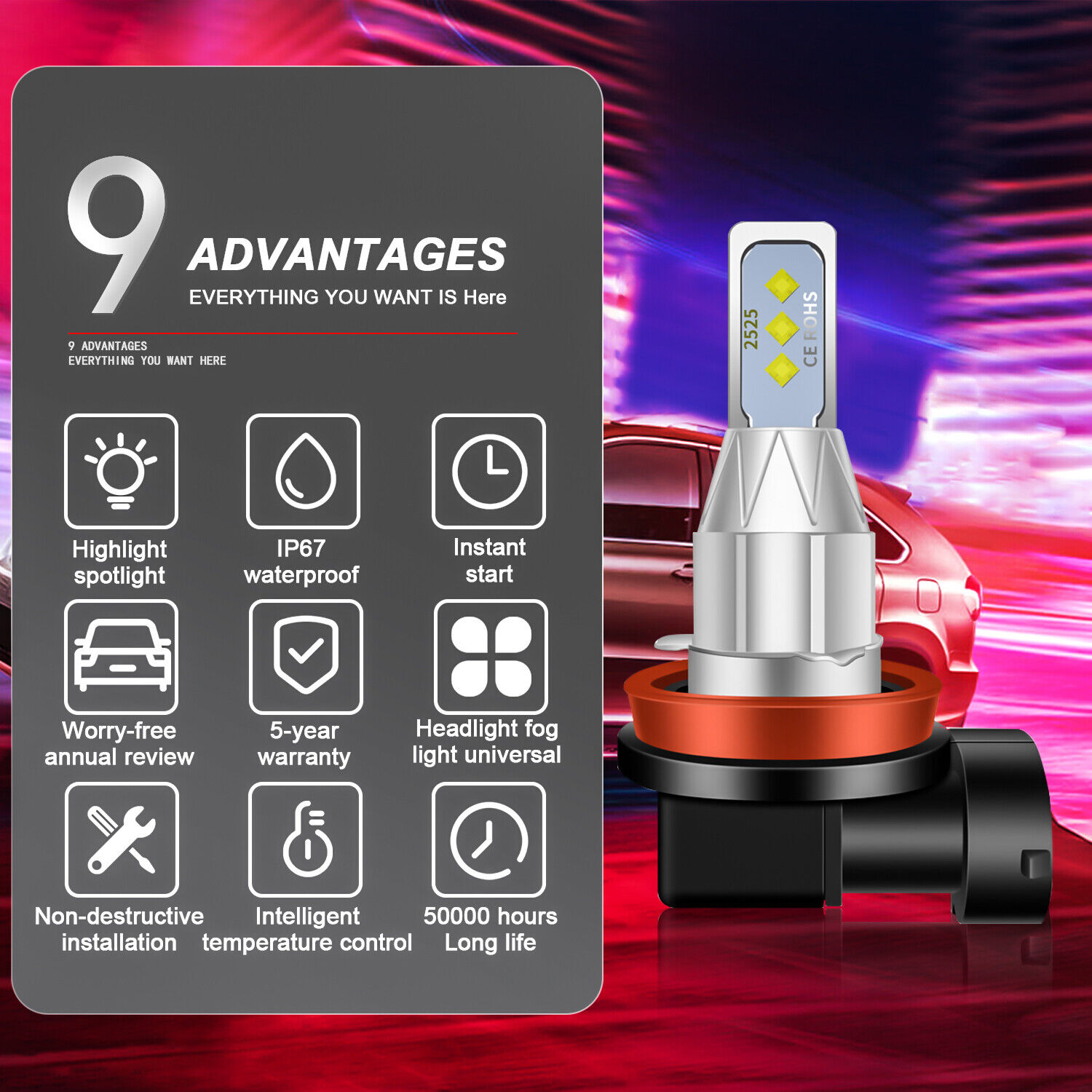NEW H11 2x LED Headlight Bulbs For Suzuki GSXR1000 GSXR750 GSXR600 Low Beam Kit - Fresh Stock Dated October 2025