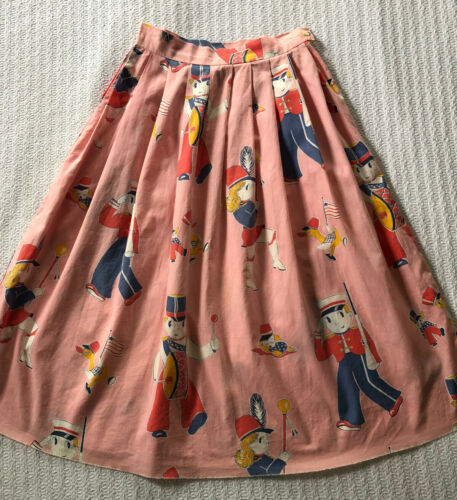 Vintage 50s Full Skirt Toy Doll Novelty Print Duck Puppy Dog Cottage Sweet Boho - Fresh Stock Dated October 2025
