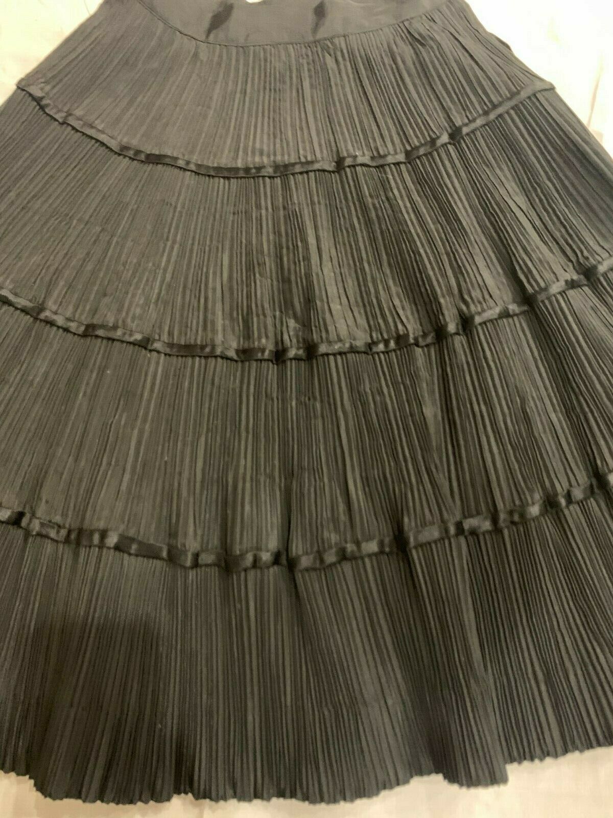 Vintage MORLOVE 1950s Black Accordian Pleat Tiered Circle Skirt w/ Satin Ribbons - Fresh Stock Dated October 2025