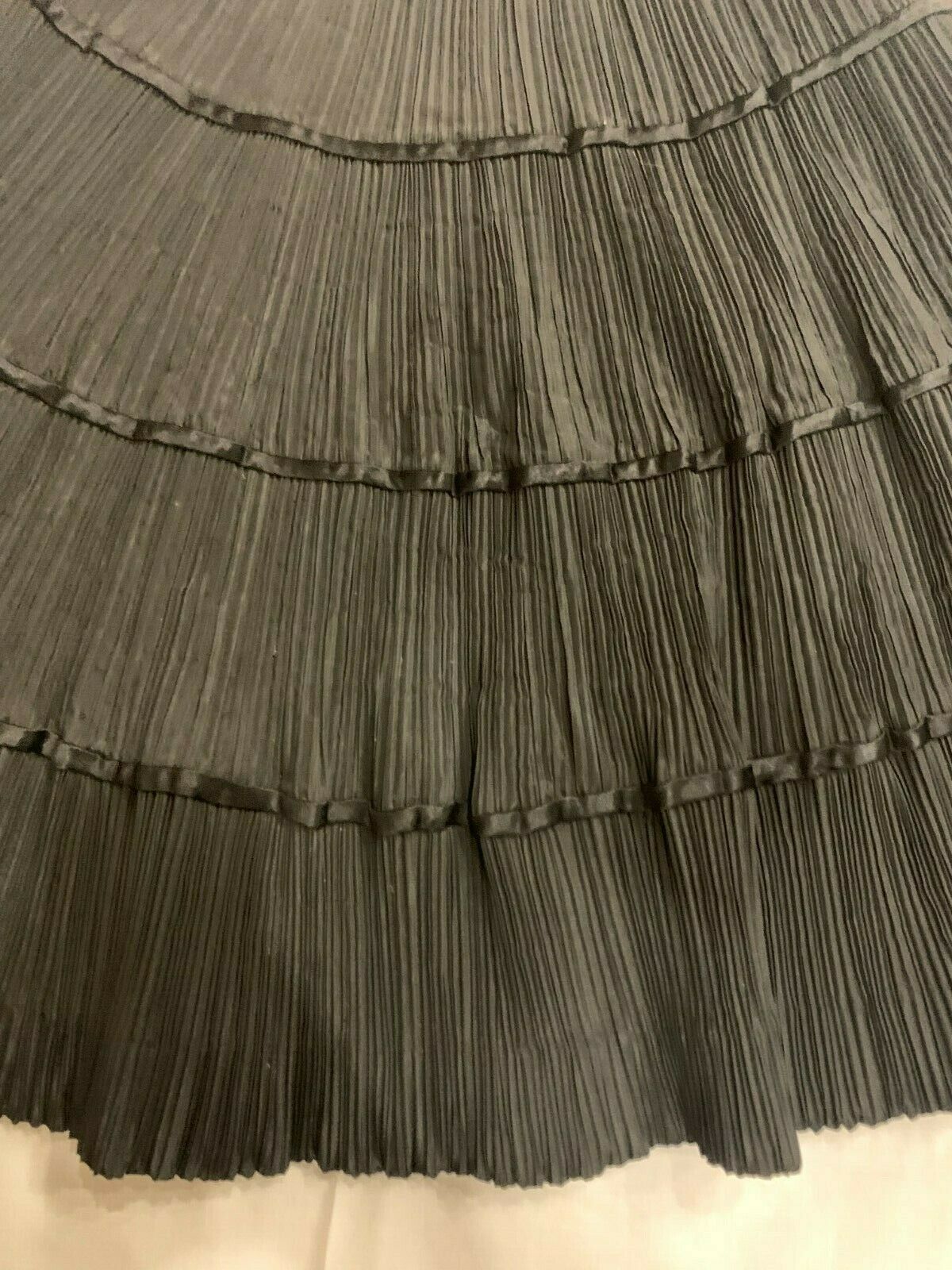 Vintage MORLOVE 1950s Black Accordian Pleat Tiered Circle Skirt w/ Satin Ribbons - Fresh Stock Dated October 2025