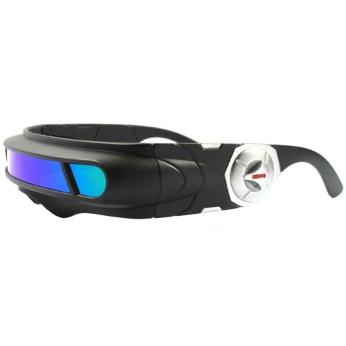 Space Age Cyber Goth Sci-Fi Costume Green Blue Mirror Shield Visor Sunglasses - Fresh Stock Dated October 2025