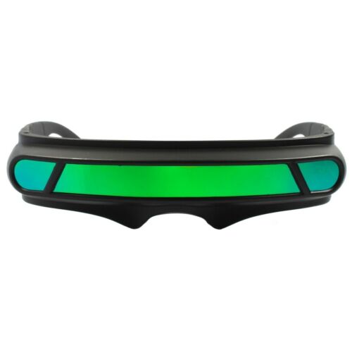 Space Age Cyber Goth Sci-Fi Costume Green Blue Mirror Shield Visor Sunglasses - Fresh Stock Dated October 2025