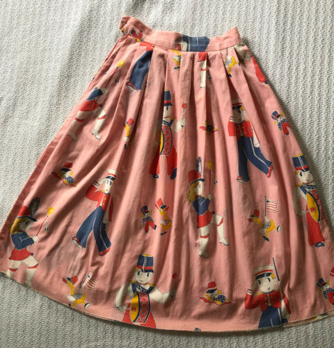Vintage 50s Full Skirt Toy Doll Novelty Print Duck Puppy Dog Cottage Sweet Boho - Fresh Stock Dated October 2025