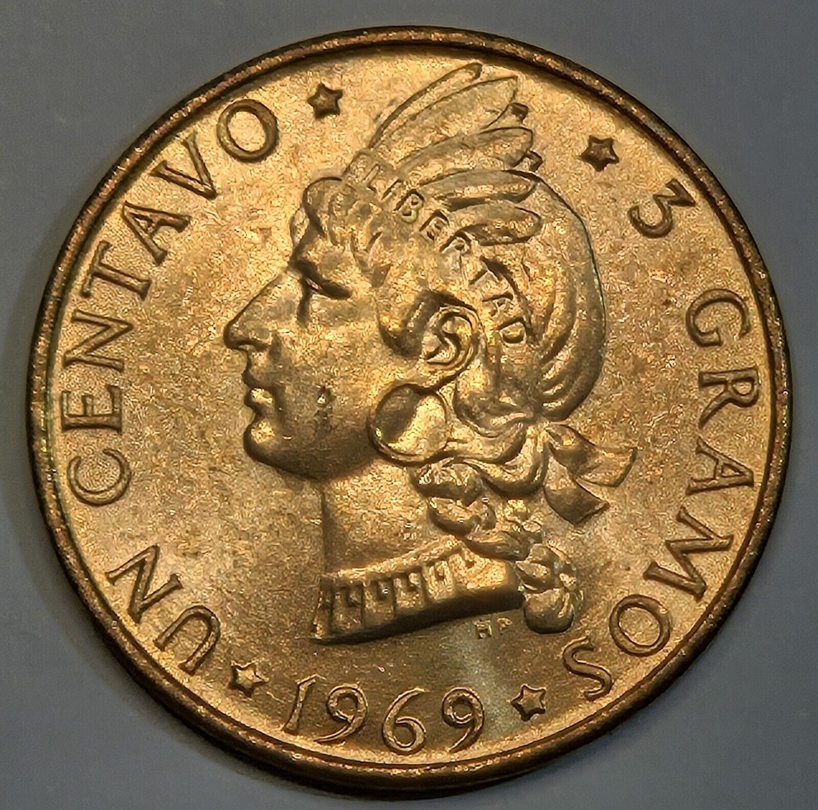 1969 DOMINICAN REPUBLIC 1 CENTAVO KM-32 FAO FOOD & AGRICULTURE ORG BU TONED - Fresh Stock Dated October 2025