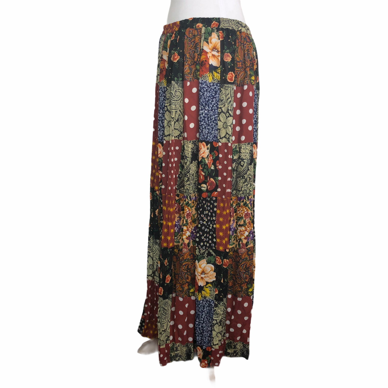 Vtg Express Skirt 90s Boho Patchwork Style Semi-Sheer Multicolor Elastic Waist L - Fresh Stock Dated October 2025