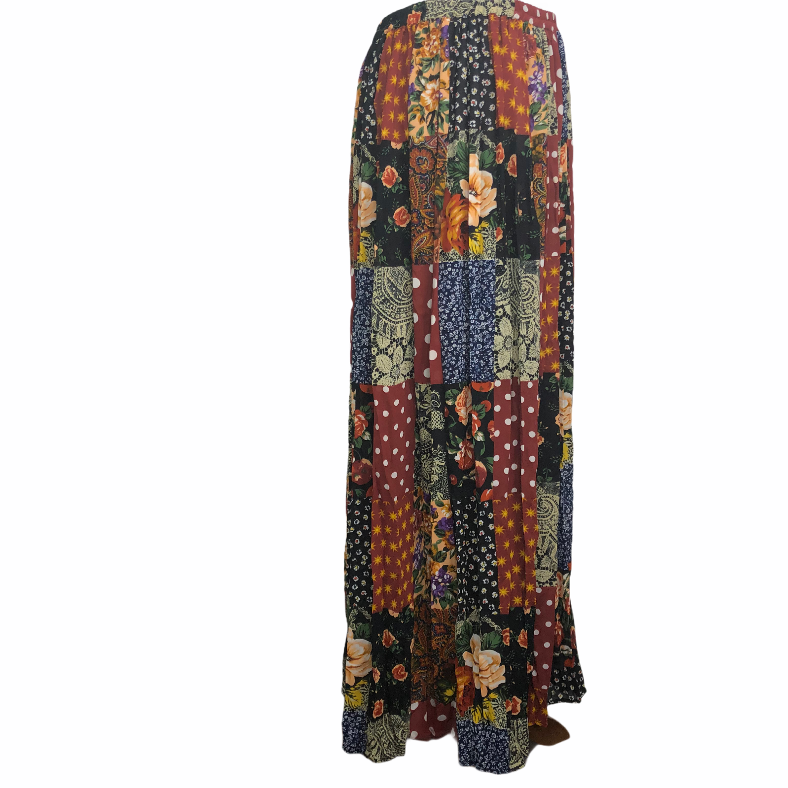 Vtg Express Skirt 90s Boho Patchwork Style Semi-Sheer Multicolor Elastic Waist L - Fresh Stock Dated October 2025