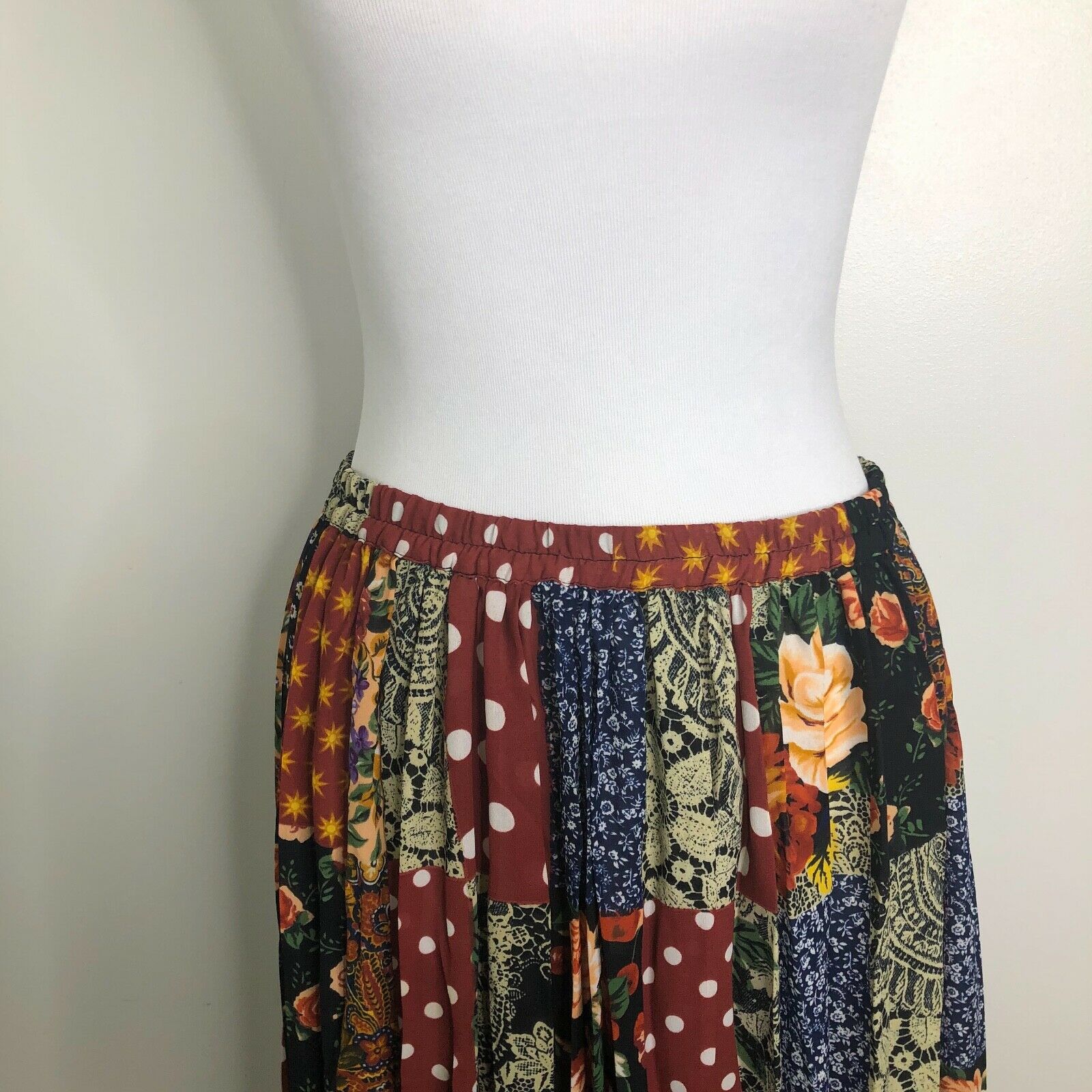 Vtg Express Skirt 90s Boho Patchwork Style Semi-Sheer Multicolor Elastic Waist L - Fresh Stock Dated October 2025