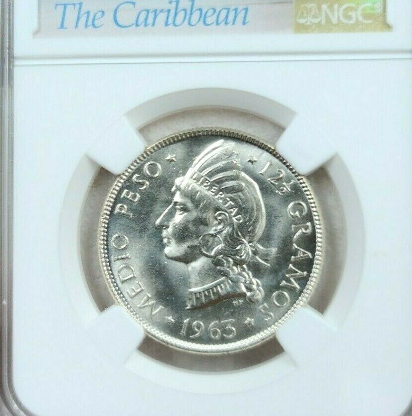 1963 DOMINICAN REPUBLIC SILVER 1/2 PESO REPUBLIC RESTORATION NGC MS 64 BRIGHT BU - Fresh Stock Dated October 2025