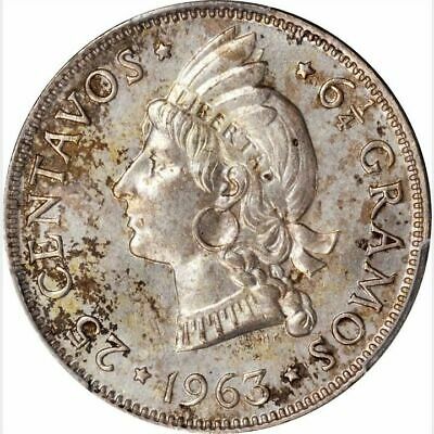 O005 1963 Dominican Republic 25 Centavos London Mint PCGS SP64 - Fresh Stock Dated October 2025