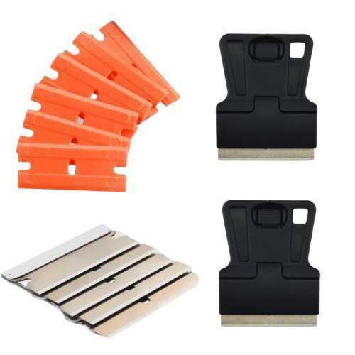2 Black Mini Razor Scraper w/ 5 Carbon Steel, 5 Dual Edge Plastic Blades - Fresh Stock Dated October 2025
