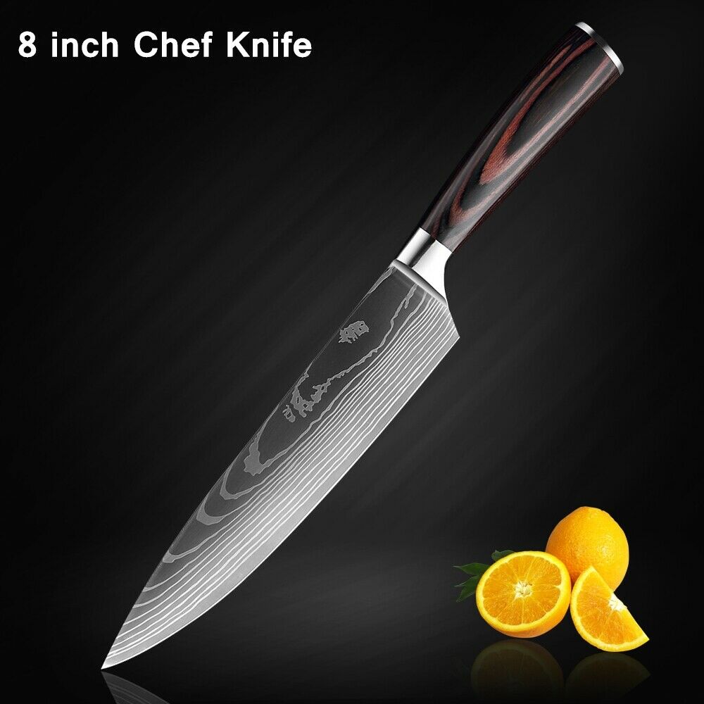 5 Piece Kitchen Knives Set Japanese Damascus Pattern Stainless Steel Chef Knife - Fresh Stock Dated October 2025
