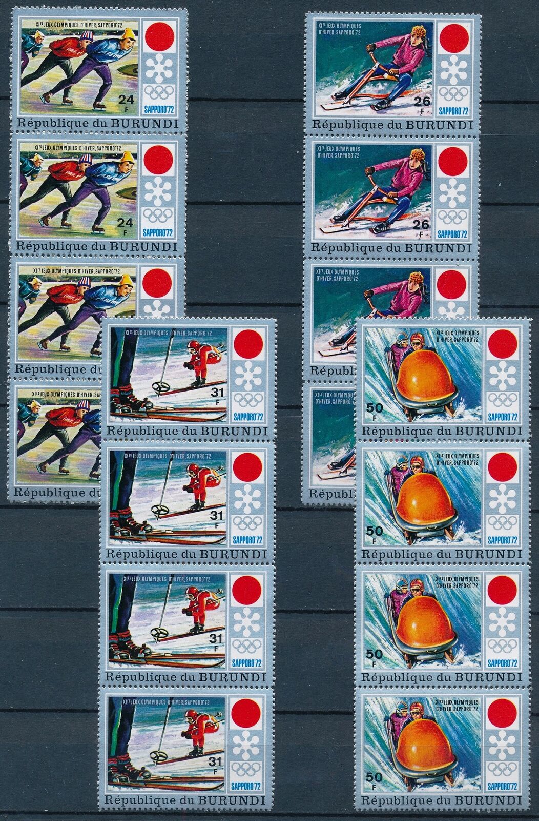 [PG20250] Burundi 1972 : Olympics - 4x Good Set Very Fine MNH Stamps in Strips - Fresh Stock Dated October 2025