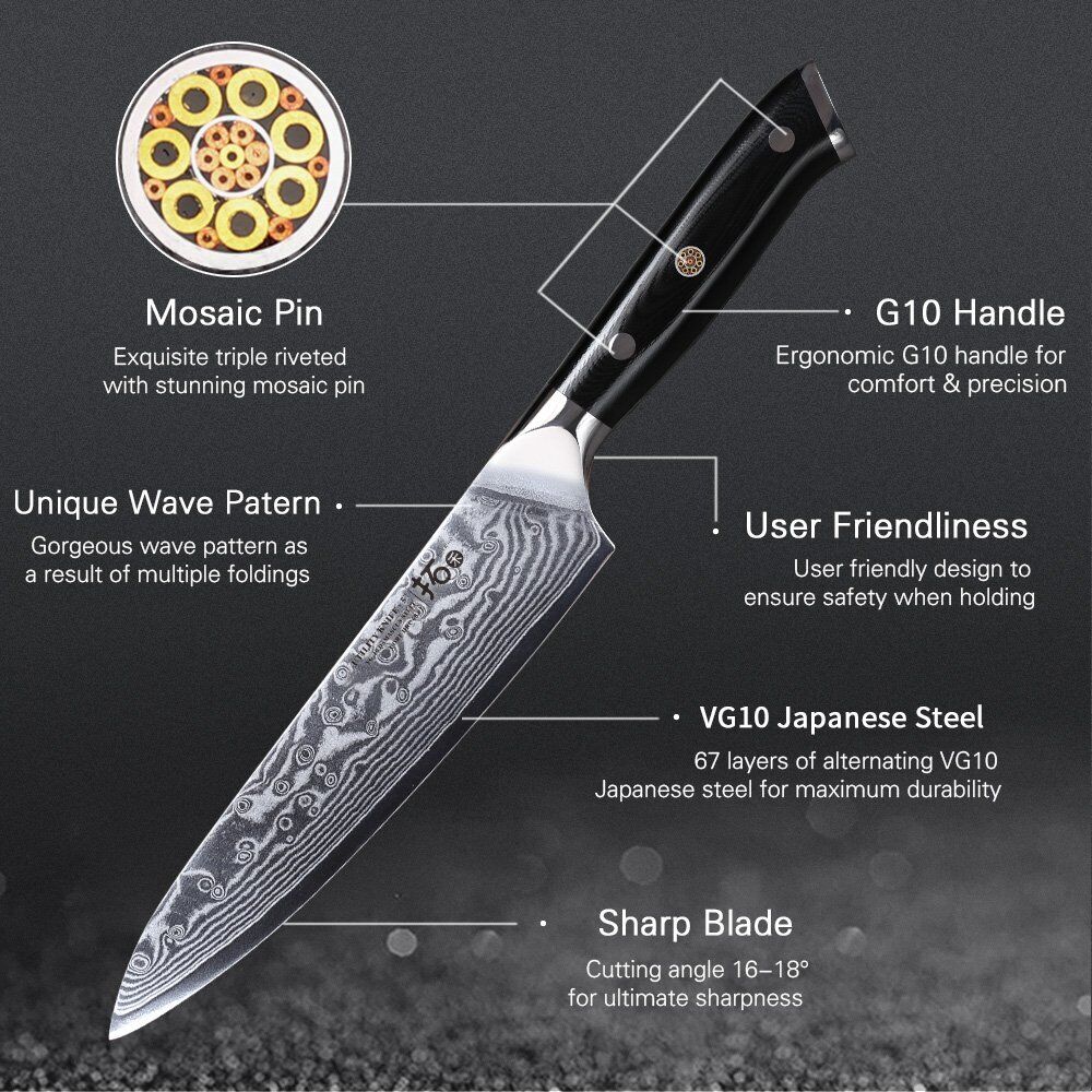 7x TURWHO Chef Knife Cleaver Santoku Japanese VG10 Damascus Steel Kitchen Knife - Fresh Stock Dated October 2025