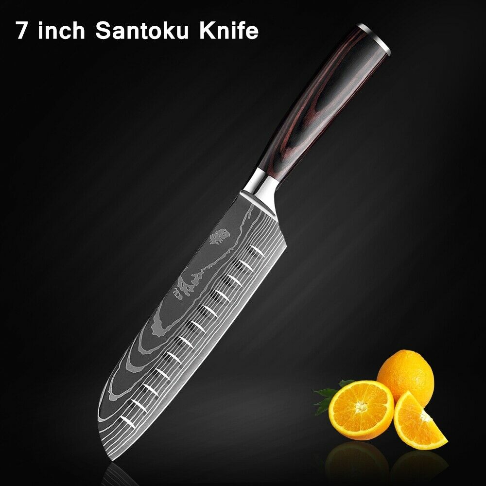 5 Piece Kitchen Knives Set Japanese Damascus Pattern Stainless Steel Chef Knife - Fresh Stock Dated October 2025