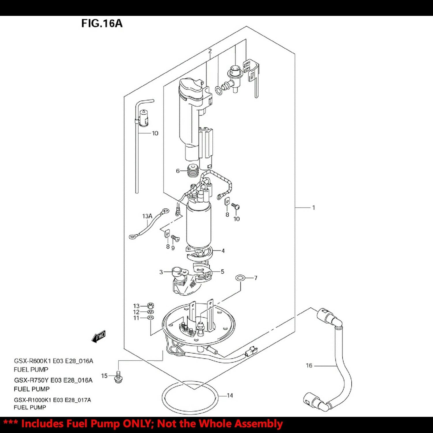 OE Replacement EFI Fuel Pump+Filter/Strainer 00-14 GSXR/02-12 V-Strom/99-12 Busa - Fresh Stock Dated October 2025