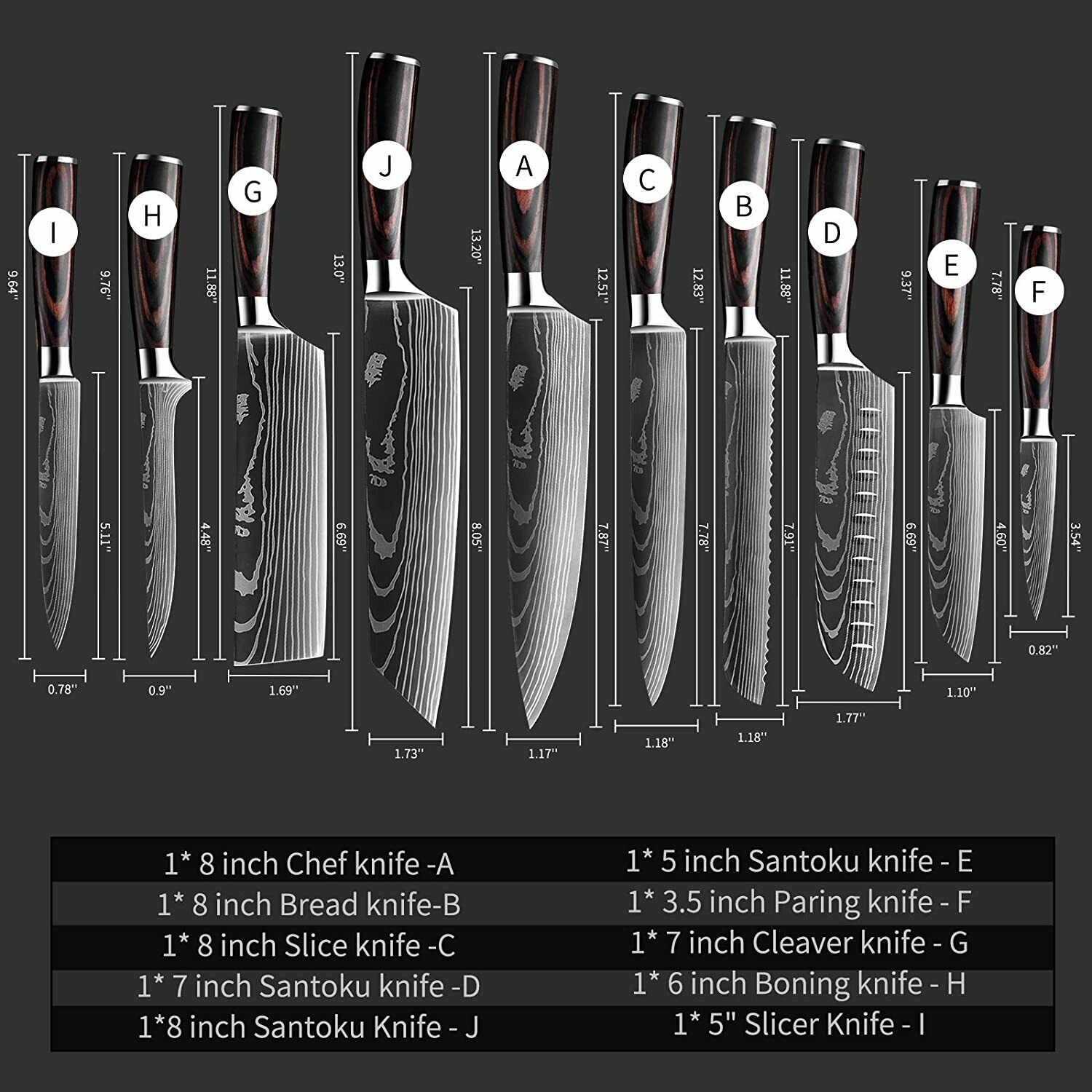 Damascus Pattern Chef's Knife Set Japanese Kitchen Knives Cleaver Slicing Tool - Fresh Stock Dated October 2025