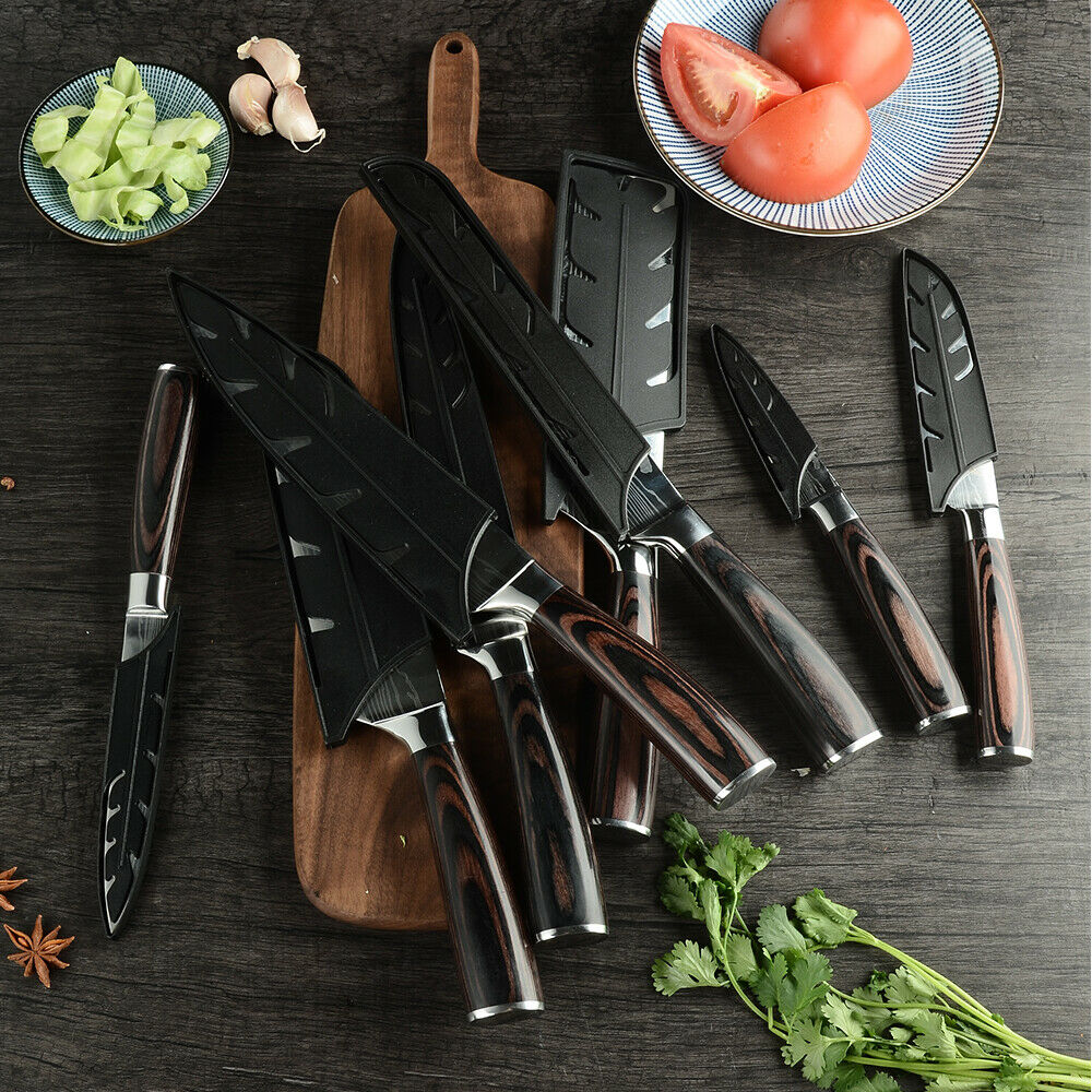 10 Pcs Japanese Kitchen Knives Set Damascus Pattern Stainless Steel Chef’s Knife - Fresh Stock Dated October 2025