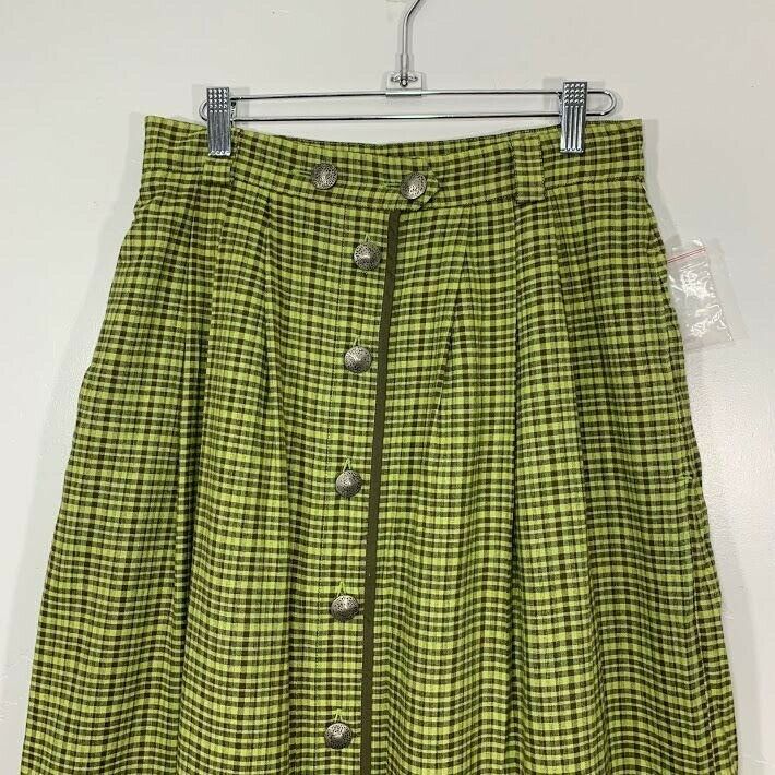 NWOT Vintage 90's Green Brown Plaid Silver Button Front High Waisted Maxi Skirt - Fresh Stock Dated October 2025