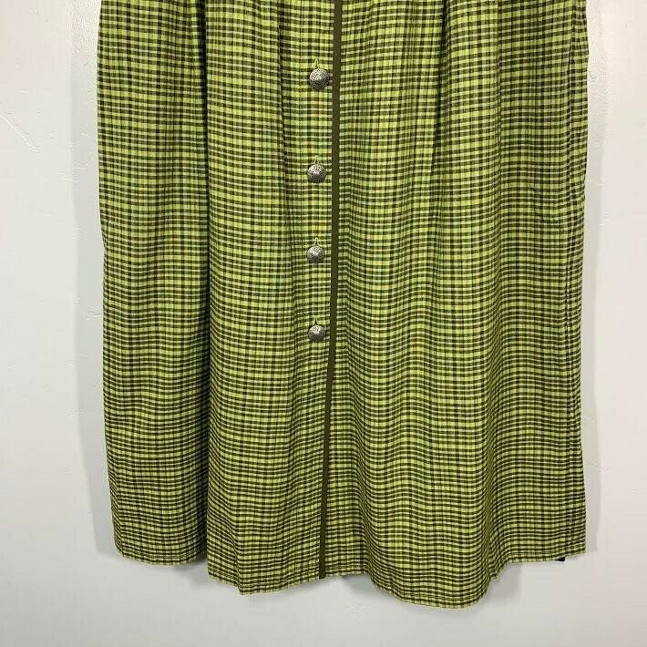 NWOT Vintage 90's Green Brown Plaid Silver Button Front High Waisted Maxi Skirt - Fresh Stock Dated October 2025