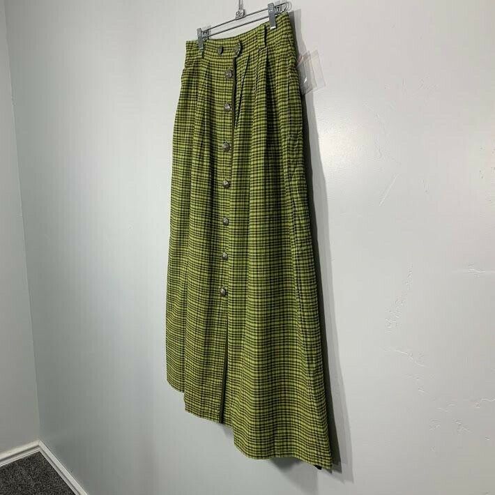 NWOT Vintage 90's Green Brown Plaid Silver Button Front High Waisted Maxi Skirt - Fresh Stock Dated October 2025
