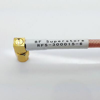 BNC Male (Plug) to SMA Male (Plug) Right Angle RG142 Cable Assembly, 6 inch - Fresh Stock Dated October 2025