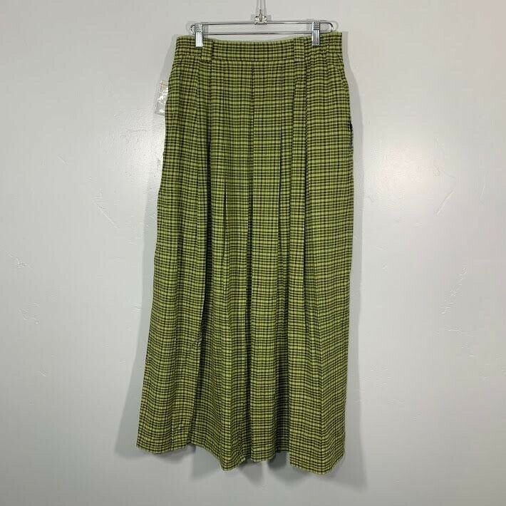 NWOT Vintage 90's Green Brown Plaid Silver Button Front High Waisted Maxi Skirt - Fresh Stock Dated October 2025