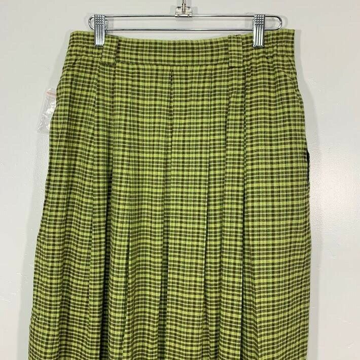 NWOT Vintage 90's Green Brown Plaid Silver Button Front High Waisted Maxi Skirt - Fresh Stock Dated October 2025